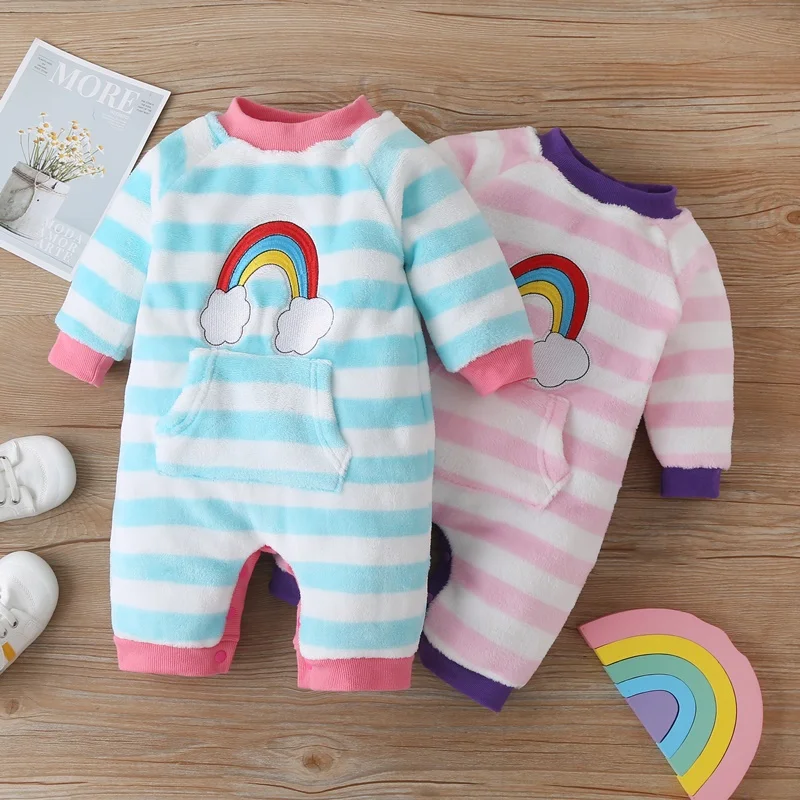 

Baby Girl Clothes Winter Autumn Cotton Striped Rainbow Clouds Print Baby Romper Keep Warm Baby Boy Clothes Baby Bodysuit 0-18M
