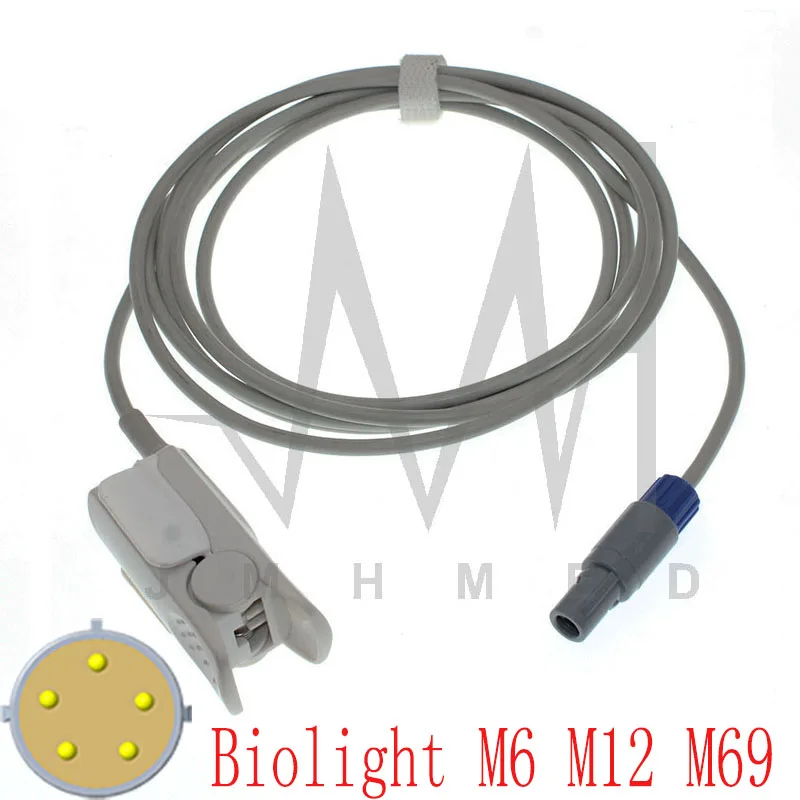 

Compatible with spo2 Sensor of Biolight M6 M12 M69 Patient Monitor,5pin 3m Adult/Child/Neonate/Finger/Ear/Animal Oximetry Cable