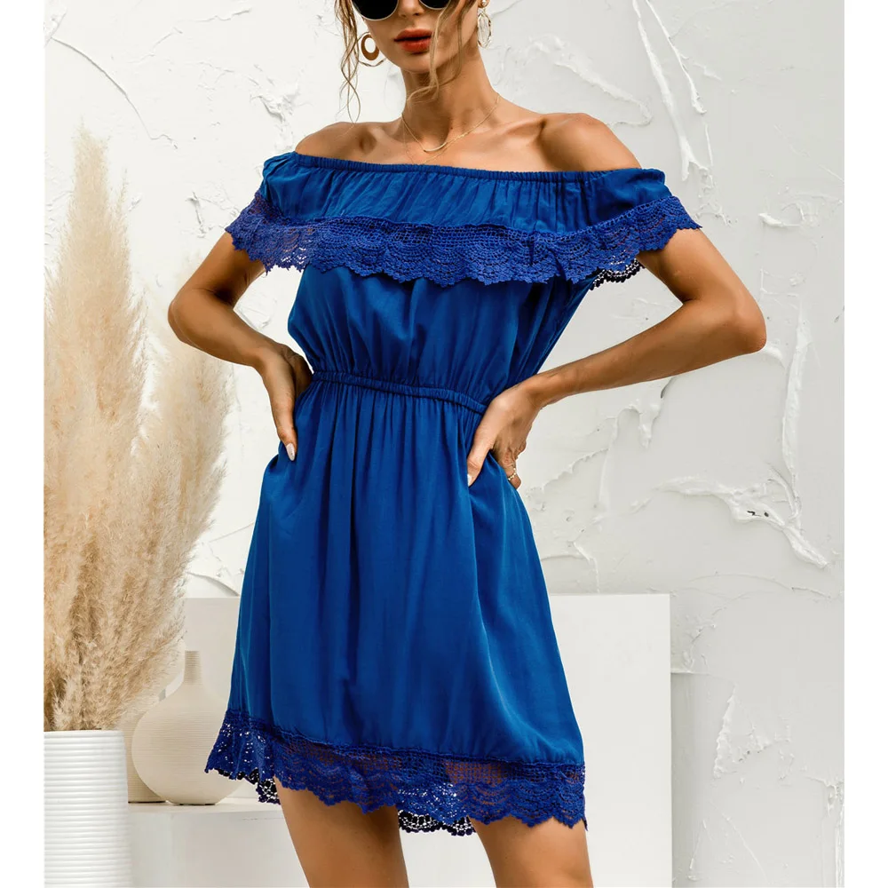 2021 New Women Dresses One-shoulder Sexy Ruffled Mini Dress Hollow Lace Stitching Elastic Waist Solid Color Summer Dropshipping
2021 New Women Dresses One-shoulder Sexy Ruffled Mini Dress Hollow Lace Stitching Elastic Waist Solid Color Summer Dropshipping