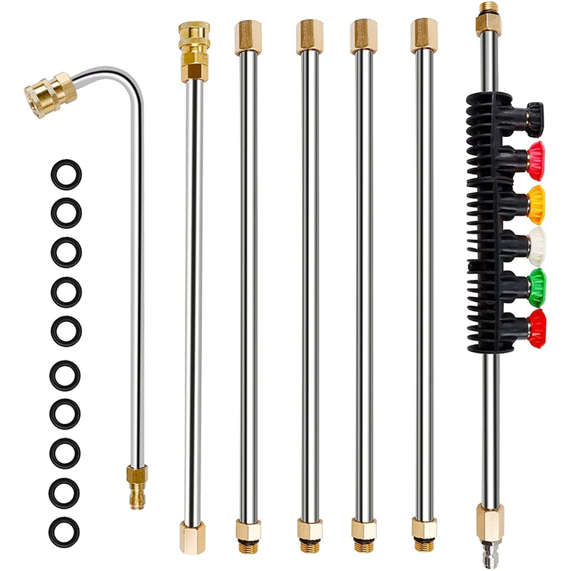 Pressure Washer Extension Wand Set With 6 Nozzle Tips, 8.5 Ft Replacement Lance With Gutter Cleaner Attachment,1/4 Inch
Pressure Washer Extension Wand Set With 6 Nozzle Tips, 8.5 Ft Replacement Lance With Gutter Cleaner Attachment,1/4 Inch