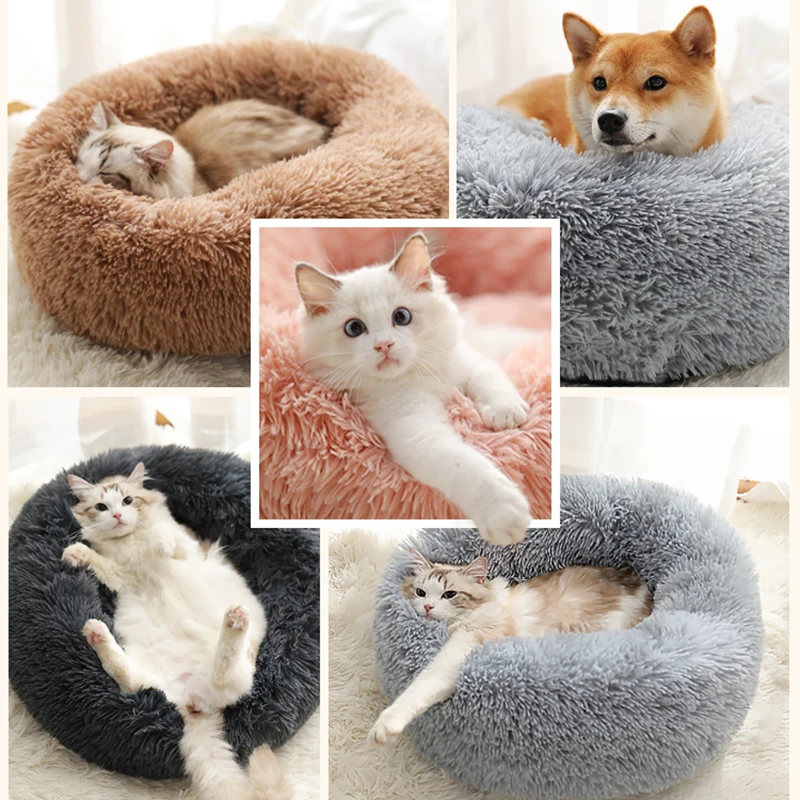 

Round Donut Dog Bed Plush Pet Basket Cuddler Soft Warm Nest Cat Sleeping Bag Sofa Calming Cozy Cushion Beds for Small Large Dogs