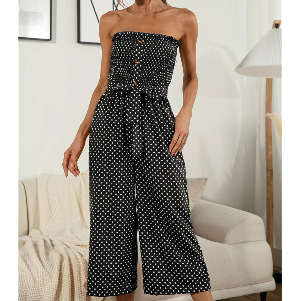 Fashion Polka Dot Strapless Jumpsuit Women Summer Boho Beach Button Sashes Wide Legs Pants Romper Female Casual Chic Streetwear
Fashion Polka Dot Strapless Jumpsuit Women Summer Boho Beach Button Sashes Wide Legs Pants Romper Female Casual Chic Streetwear