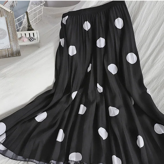 Age reducing fashion wave point pleated skirt summer new Korean high waist A-line versatile mid length skirt
Age reducing fashion wave point pleated skirt summer new Korean high waist A-line versatile mid length skirt