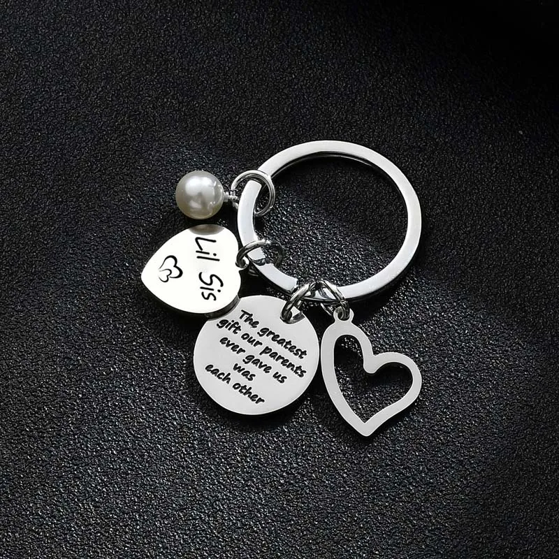 Big Mid Lil Sis Heart Pearl Family Love Keyring The Greatest Gift Our Parents Ever Gave Us Was Each Other Stainless Steel Charm | Украшения