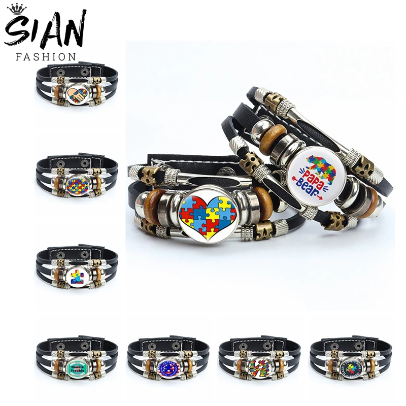 New Autism Awareness Leather Bracelets Glass Red Ribbon Puzzle Love Multilayer Braided Bracelets Bangles Unisex Handmade Jewelry
New Autism Awareness Leather Bracelets Glass Red Ribbon Puzzle Love Multilayer Braided Bracelets Bangles Unisex Handmade Jewelry