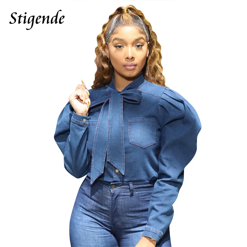 Stigende Women Casual Long Sleeve Bow Tie Denim Blouse Autumn Bandage Pocket Puffy Blouse Fashion Elegant Blue Jean Blouse Shirt
Stigende Women Casual Long Sleeve Bow Tie Denim Blouse Autumn Bandage Pocket Puffy Blouse Fashion Elegant Blue Jean Blouse Shirt