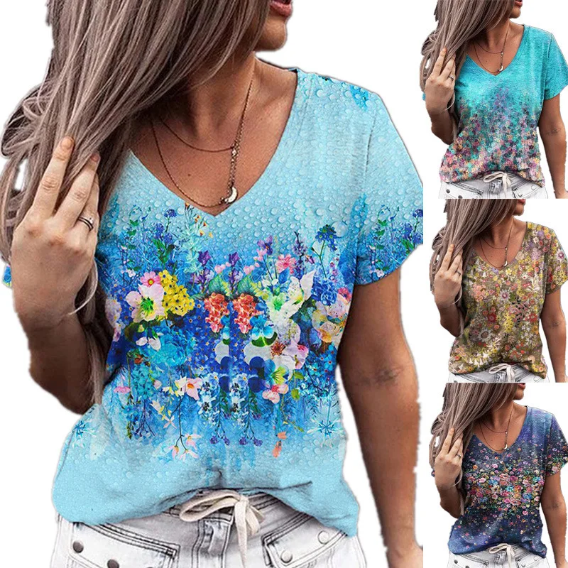 Summer T-Shirts New 2021 Women Fashion V-neck Short Sleeve Tops T-shirt Ladies Casual Floral Print T Shirts Tees S-5XL
Summer T-Shirts New 2021 Women Fashion V-neck Short Sleeve Tops T-shirt Ladies Casual Floral Print T Shirts Tees S-5XL