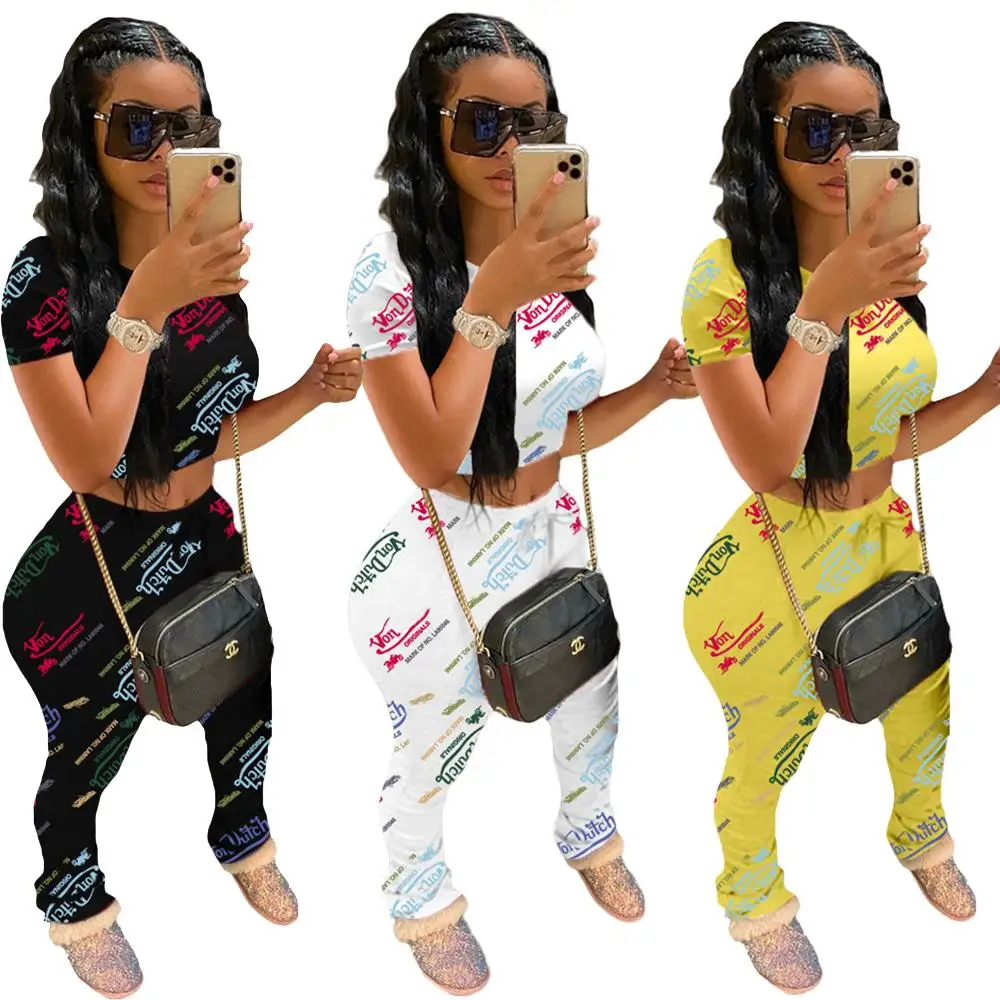 Summer 2021 Fashionable Von Dutch Outfit Graffiti Womens Clothes Matching Set Crop Top Tie Dye Stacked Joggers Two Piece Set
Summer 2021 Fashionable Von Dutch Outfit Graffiti Womens Clothes Matching Set Crop Top Tie Dye Stacked Joggers Two Piece Set
