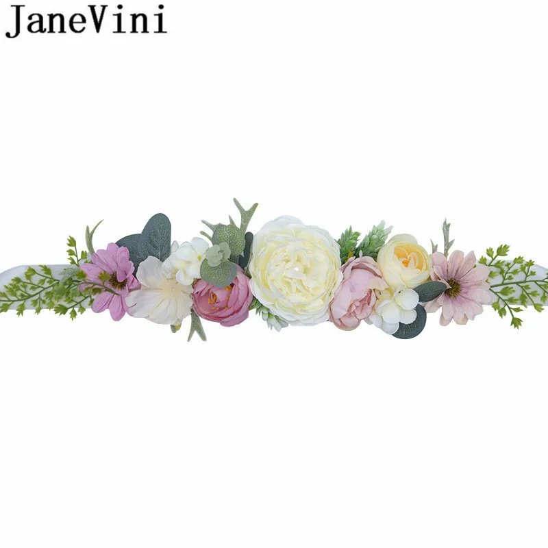 

JaneVini Artificial Flowers Rhinestone Belt for Wedding Dress Belts Pearl Jewelled Boho Crystal Sash Waistband trouwjurk riem