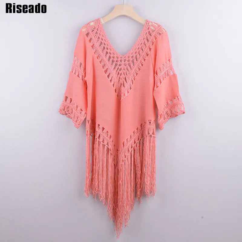 Riseado Boho Sexy Bikini Dress Knitted Women's Swimsuit 2021 V-neck Bikini Cover Up Tassel Swimwear Women Solid Dress Summer 
Riseado Boho Sexy Bikini Dress Knitted Women's Swimsuit 2021 V-neck Bikini Cover Up Tassel Swimwear Women Solid Dress Summer
