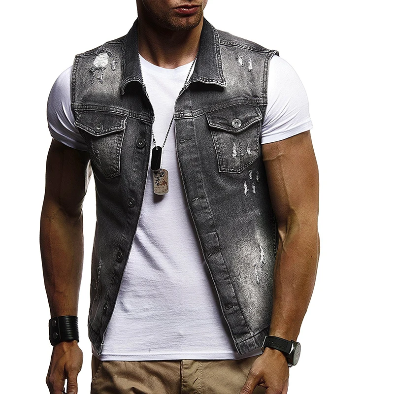 Denim Vest Mens Cotton Sleeveless Jackets Blue Casual Fishing Vest Shredded Jean Coat Ripped Men Cowboy Outdoors Waistcoat
Denim Vest Mens Cotton Sleeveless Jackets Blue Casual Fishing Vest Shredded Jean Coat Ripped Men Cowboy Outdoors Waistcoat