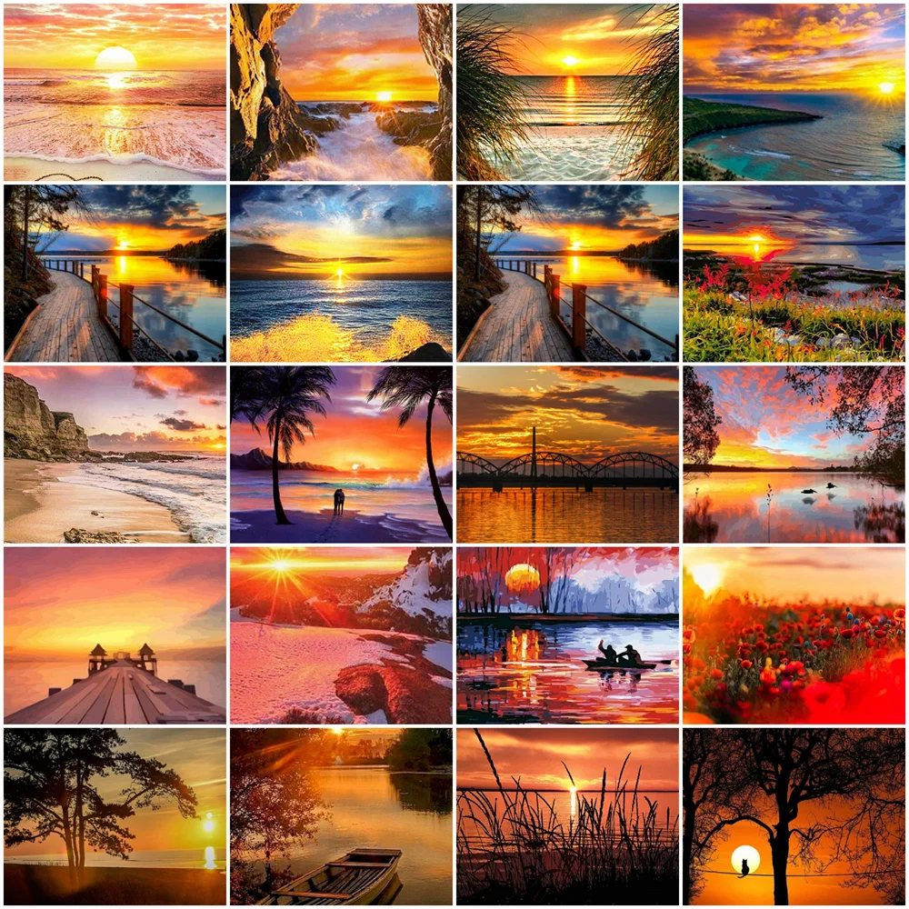 HUACAN 5D DIY Drawing By Numbers Sunset Landscape HandPainted Unique Gift Oil Painting By Number Seasdie For Living Room 
HUACAN 5D DIY Drawing By Numbers Sunset Landscape HandPainted Unique Gift Oil Painting By Number Seasdie For Living Room