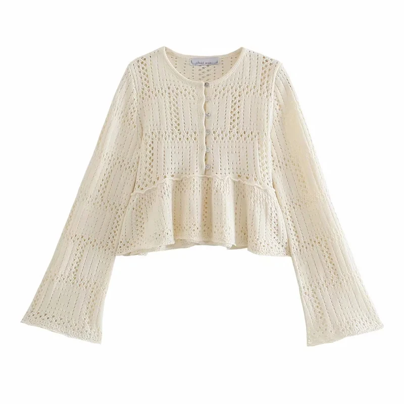 2021 Women Fashion O Neck Button Up Hollow Out Crochet Knitted Short Sweater Female Chic Patchwork Hem Ruffles Knitted coat Tops
2021 Women Fashion O Neck Button Up Hollow Out Crochet Knitted Short Sweater Female Chic Patchwork Hem Ruffles Knitted coat Tops
