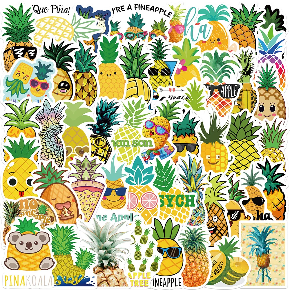 

50/100Pcs Cute Cartoon Pineapple Graffiti Stickers Decorative Luggage Waterproof Sticker Without Leaving Glue Repeatable Pasting
