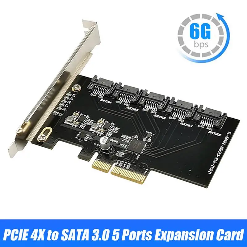 Плата расширения PCIE 4X на SATA 3,0, 5 портов, адаптер RAID для чипа JMB585, переходник для жесткого диска SSD HDD для майнинга ПК 
Плата расширения PCIE 4X на SATA 3,0, 5 портов, адаптер RAID для чипа JMB585, переходник для жесткого диска SSD HDD для майнинга ПК