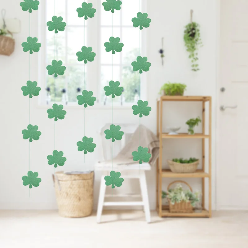 

180cm 6Flags Shamrock Banner Green Paper Clover Flower Garland St Patricks Day Decoration Irish Party Bunting Banners Wall Decor