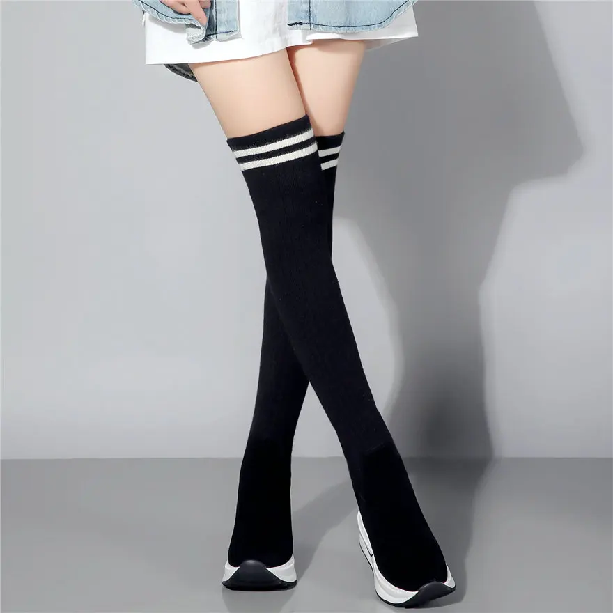 Fashion Sneakers Women Genuine Leather Wedges High Heel Over The Knee Boots Female Knitting Stockings Stretchy Thigh High Pumps
Fashion Sneakers Women Genuine Leather Wedges High Heel Over The Knee Boots Female Knitting Stockings Stretchy Thigh High Pumps