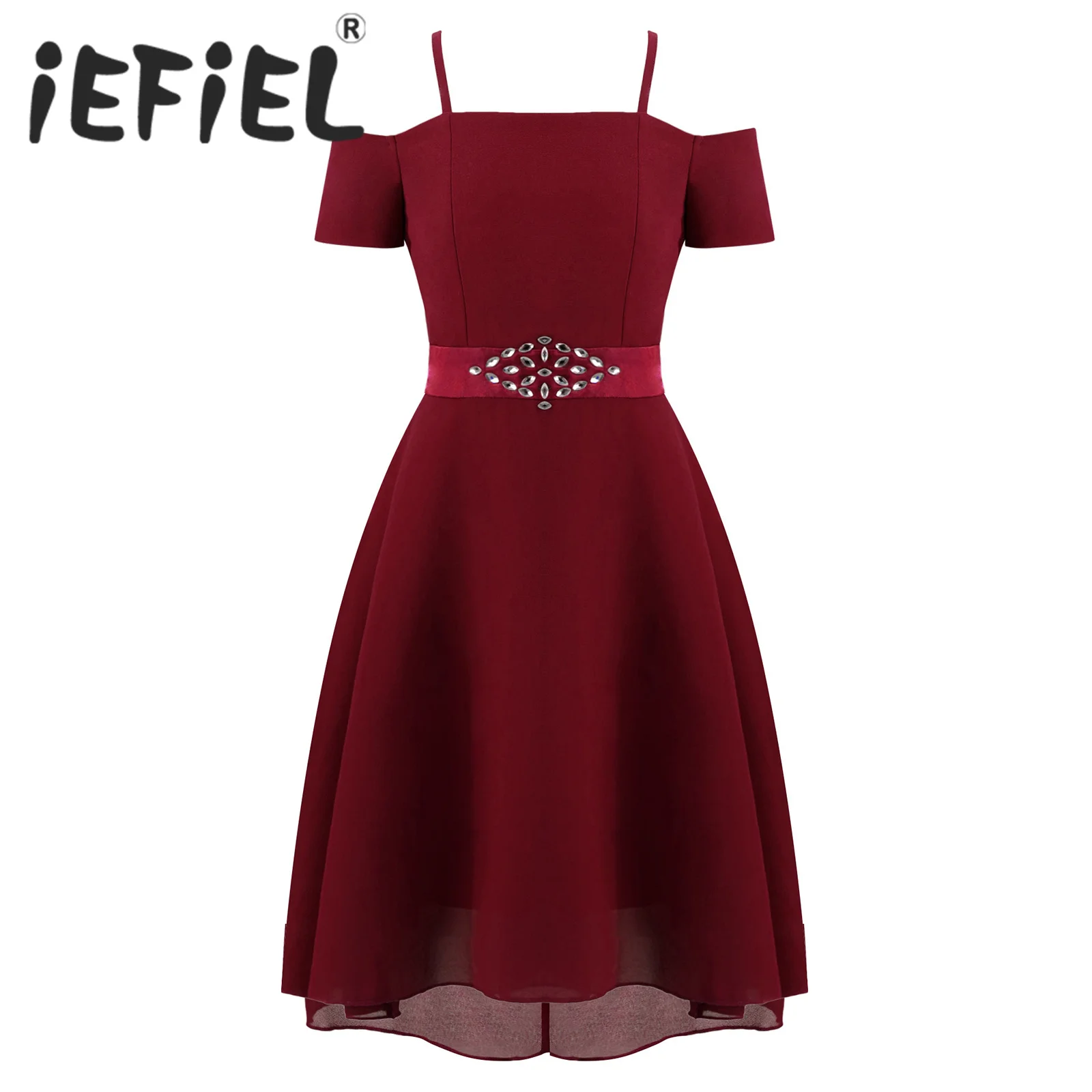4-14Y Kids Girls Rhinestone Chiffon Dress Off Shoulder Short Sleeve High-Low Hem Flower Girls Wedding Party Bridesmaid Dress
4-14Y Kids Girls Rhinestone Chiffon Dress Off Shoulder Short Sleeve High-Low Hem Flower Girls Wedding Party Bridesmaid Dress