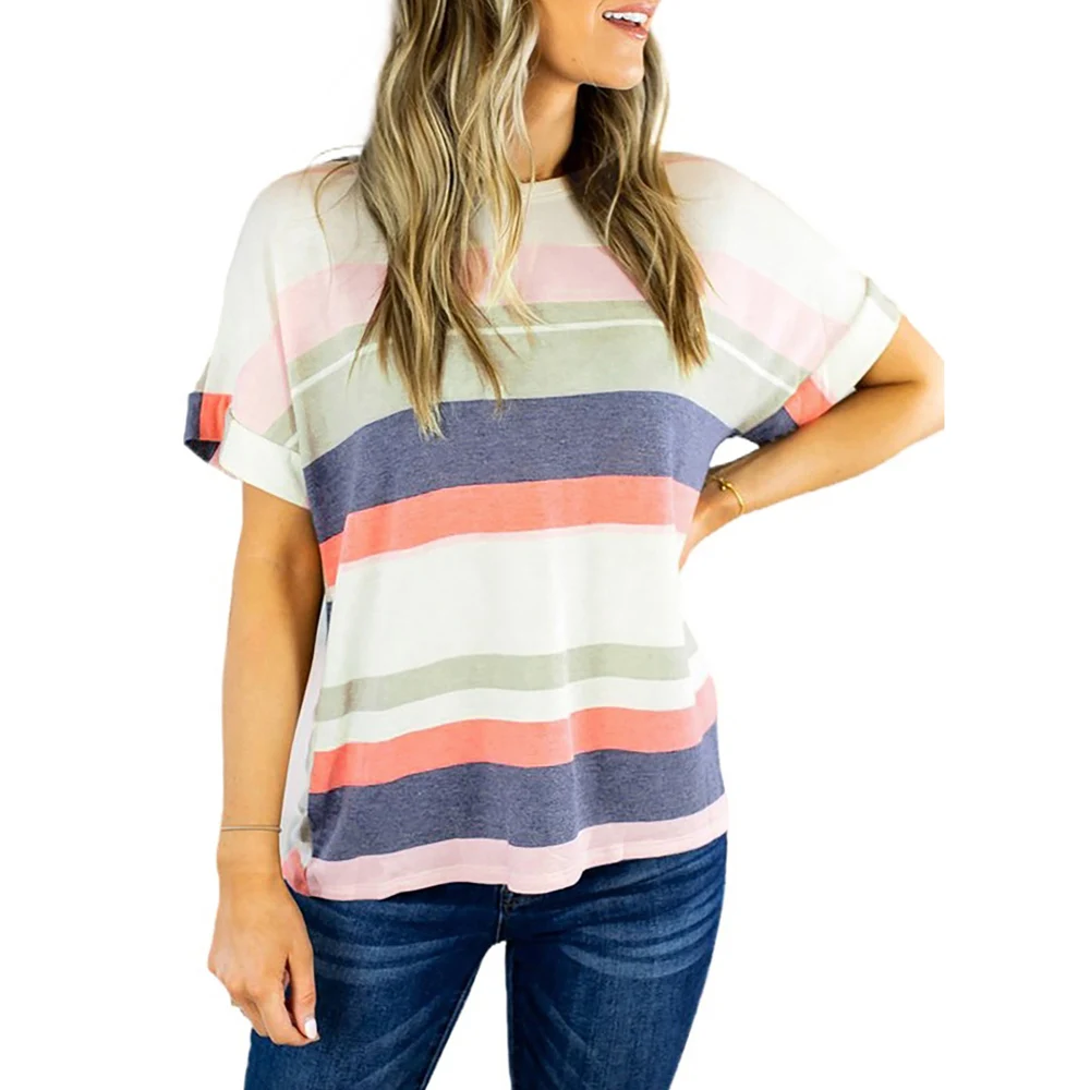 Stripe Contrast Color Summer T-Shirt For Women Funny Streetwear Girl O Neck Short Sleeve Casual Top
Stripe Contrast Color Summer T-Shirt For Women Funny Streetwear Girl O Neck Short Sleeve Casual Top