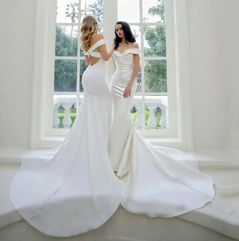 New Satin Mermaid Wedding Dresses 2021 Sexy Off The Shoulder Cross Back Bridal Gown Vestido De Mariage
New Satin Mermaid Wedding Dresses 2021 Sexy Off The Shoulder Cross Back Bridal Gown Vestido De Mariage