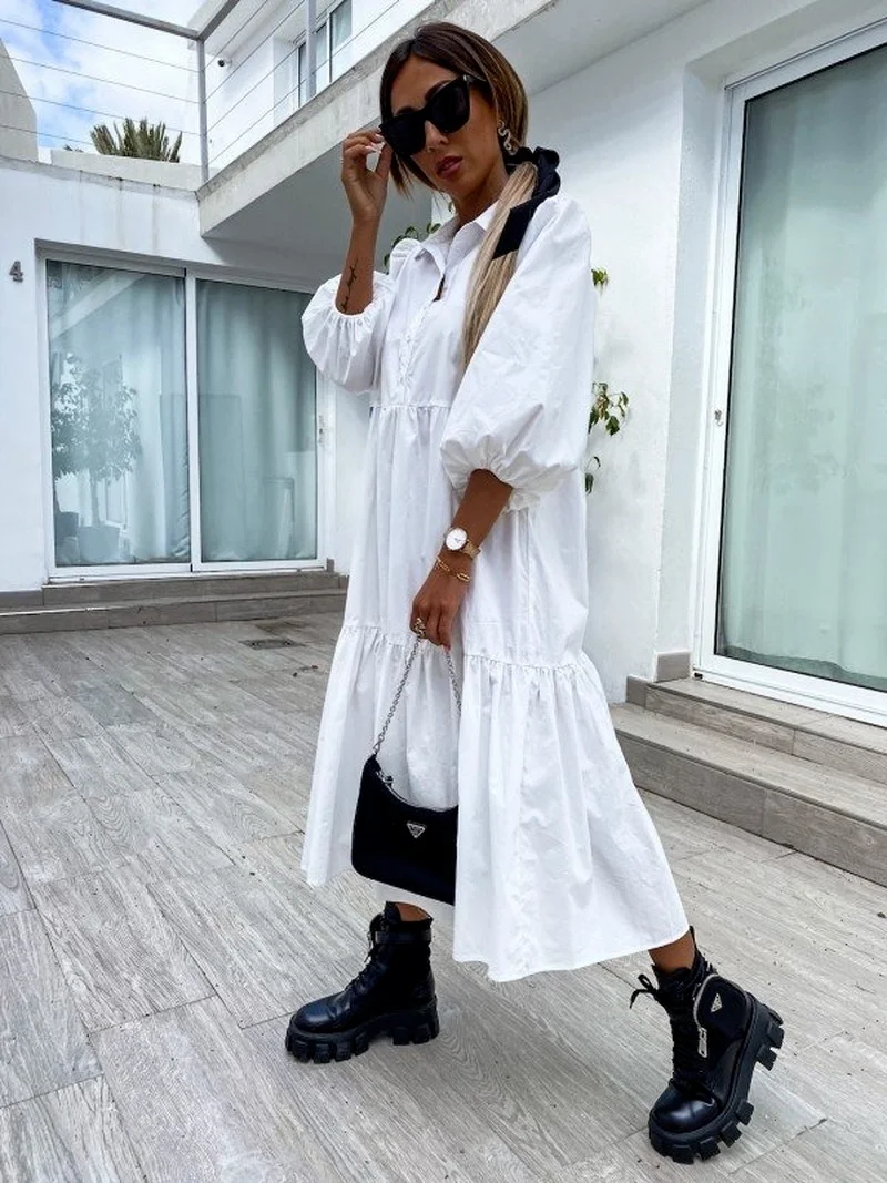Women Vintage Spring Solid Party Dress Elegant Button Turn-Down Loose Shirt Dress Summer 2021 Half Sleeve A-Line Loose Dress
Women Vintage Spring Solid Party Dress Elegant Button Turn-Down Loose Shirt Dress Summer 2021 Half Sleeve A-Line Loose Dress