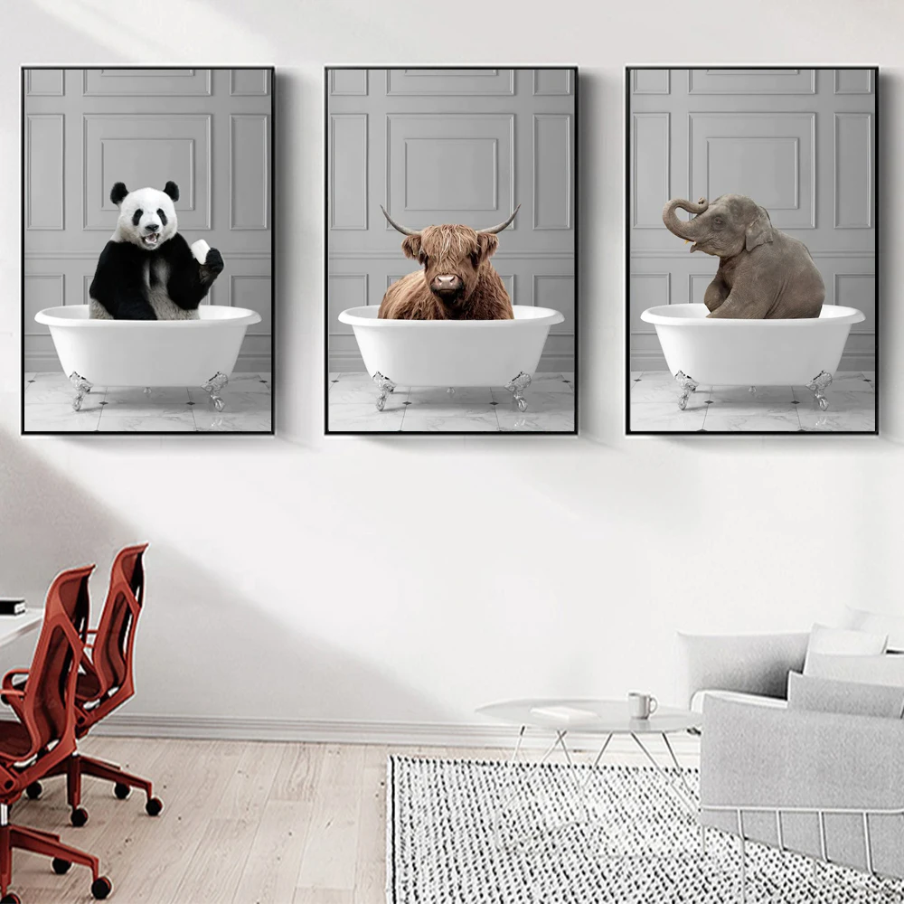 Animals In Bath Bathtub Highland Cow Elephant Panda Canvas Wall Art Picture Print Animal Artwork Grey Decorative Painting Poster
Animals In Bath Bathtub Highland Cow Elephant Panda Canvas Wall Art Picture Print Animal Artwork Grey Decorative Painting Poster