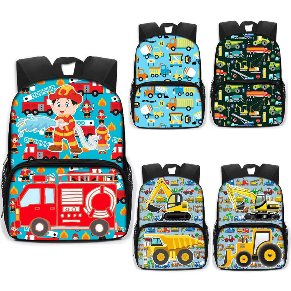 

Рюкзак для мальчиков и девочек, школьный ранец с мультяшным рисунком грузовика, экскаватора, тягача, сумка для книг для детского сада