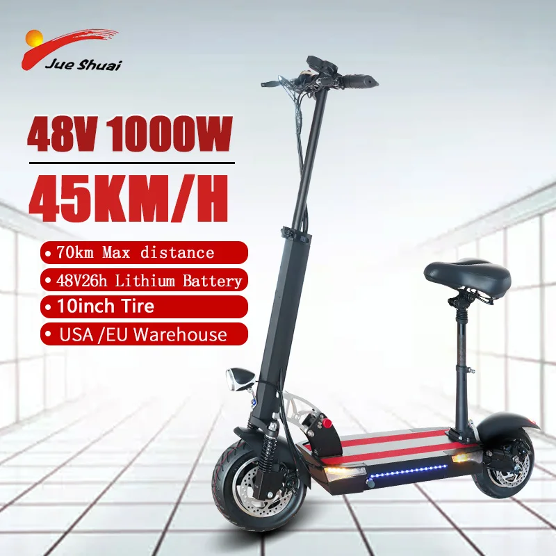 

10" Rear Motor 1000W Off-Road Tires Up to 80Miles Foldable Electric Scooter with Seat Limited Speed 25 km/h EU/US warehouse
