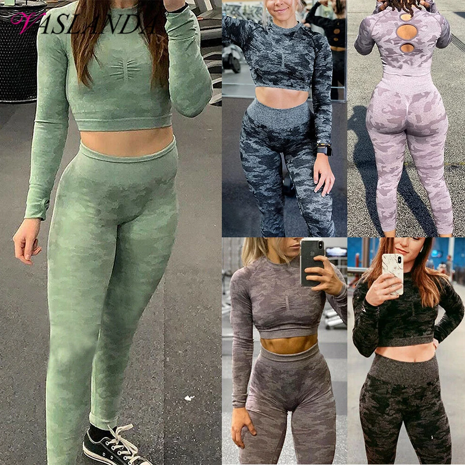 Women Workout Outfits 2 Pieces Camouflage High Waist Yoga Pants with Long Sleeve Crop Top Gym Activewear Yoga Leggings Sets
Women Workout Outfits 2 Pieces Camouflage High Waist Yoga Pants with Long Sleeve Crop Top Gym Activewear Yoga Leggings Sets