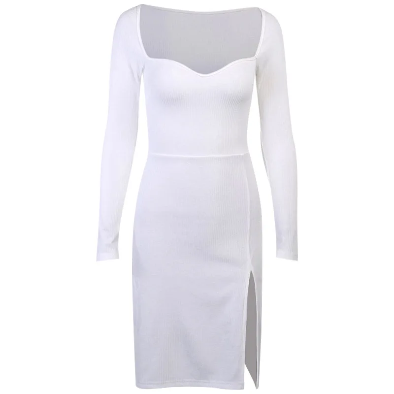Women Sexy Solid Long Sleeve Side Slit Dress Elegant Cotton Slim Bodycon Dress Casual Square Neck Dresses Solid Party Dress
Women Sexy Solid Long Sleeve Side Slit Dress Elegant Cotton Slim Bodycon Dress Casual Square Neck Dresses Solid Party Dress