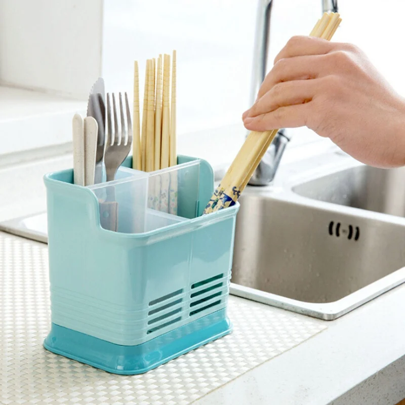 Kitchen Cutlery Storage Box Hollow Drainage Chopsticks Desktop Pen Holder Four Grid Candy Color | Дом и сад