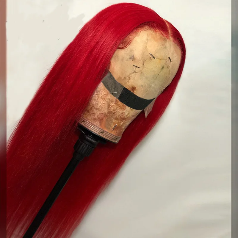 26 дюймов 180% Плотность винно-красный мягкий бесклеевой кружевной передний парик