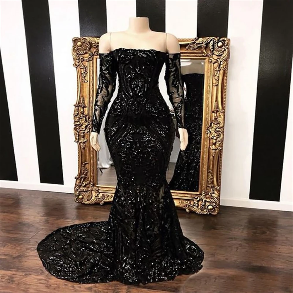 Prom Party Gown Evening Dresses Black Long Sleeve Woman Lady Girl Plus Size Custom Mermaid Trumpet Bateau Applique Tulle
Prom Party Gown Evening Dresses Black Long Sleeve Woman Lady Girl Plus Size Custom Mermaid Trumpet Bateau Applique Tulle