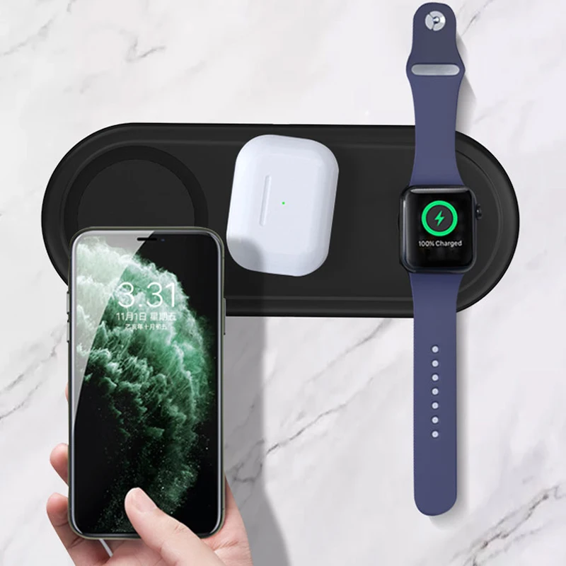 3 in 1 15W Wireless Charger Station Stand Pad Charging Dock Stand for iPhone for Apple Watch for Airpods Wireless Charging Mat
3 in 1 15W Wireless Charger Station Stand Pad Charging Dock Stand for iPhone for Apple Watch for Airpods Wireless Charging Mat