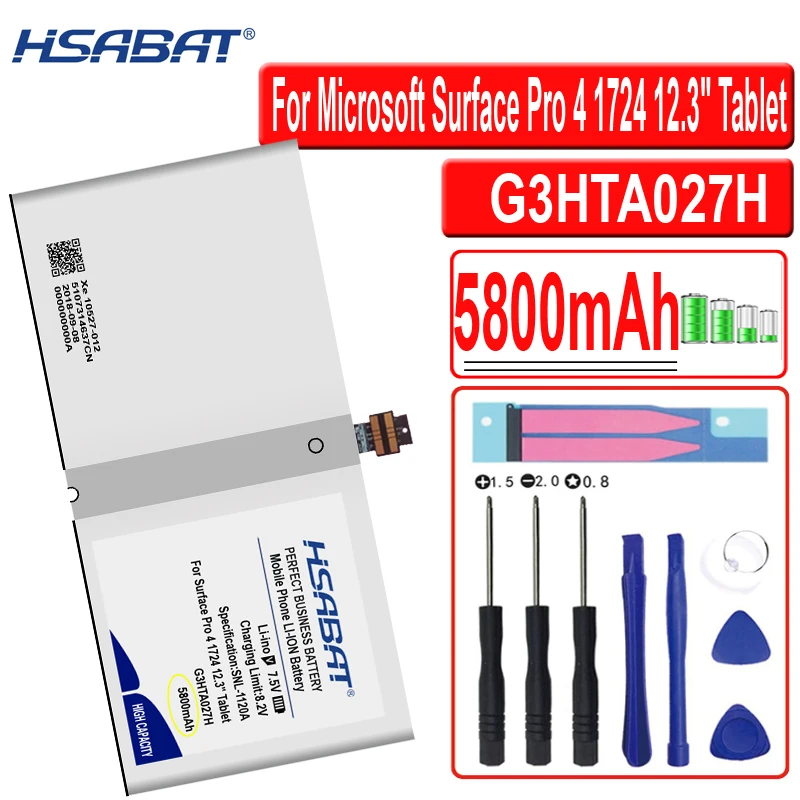 Аккумулятор HSABAT G3HTA027H, 5800 мач, для планшетов Microsoft Surface Pro 4, 12,3 дюйма, серия планшетов DYNR01
Аккумулятор HSABAT G3HTA027H, 5800 мач, для планшетов Microsoft Surface Pro 4, 12,3 дюйма, серия планшетов DYNR01