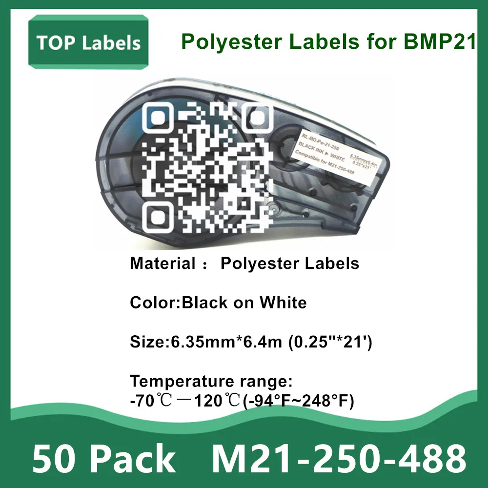 50 Pack Label Cartridge M21-250-488 Polyester Labels for BMP21-PLUS,BMP21 LAB,IDPAL LABPAL Printer TAPE Black on White 0.25"
50 Pack Label Cartridge M21-250-488 Polyester Labels for BMP21-PLUS,BMP21 LAB,IDPAL LABPAL Printer TAPE Black on White 0.25"