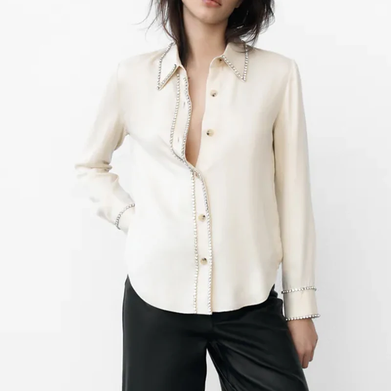 WXWT Women Man-made Jewelry Decorate Shirt Turn-down Collar Long Sleeve Female All-match Tops DA2207
WXWT Women Man-made Jewelry Decorate Shirt Turn-down Collar Long Sleeve Female All-match Tops DA2207