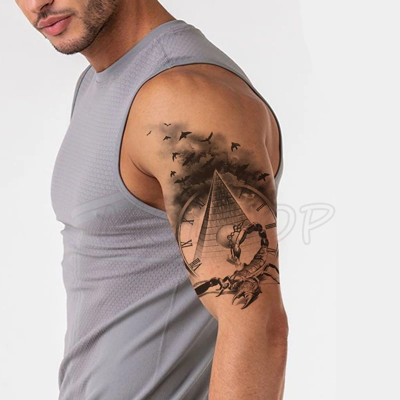 Фото Временные тату-наклейки пирамида скорпиона Римский колокольчик ненастоящие