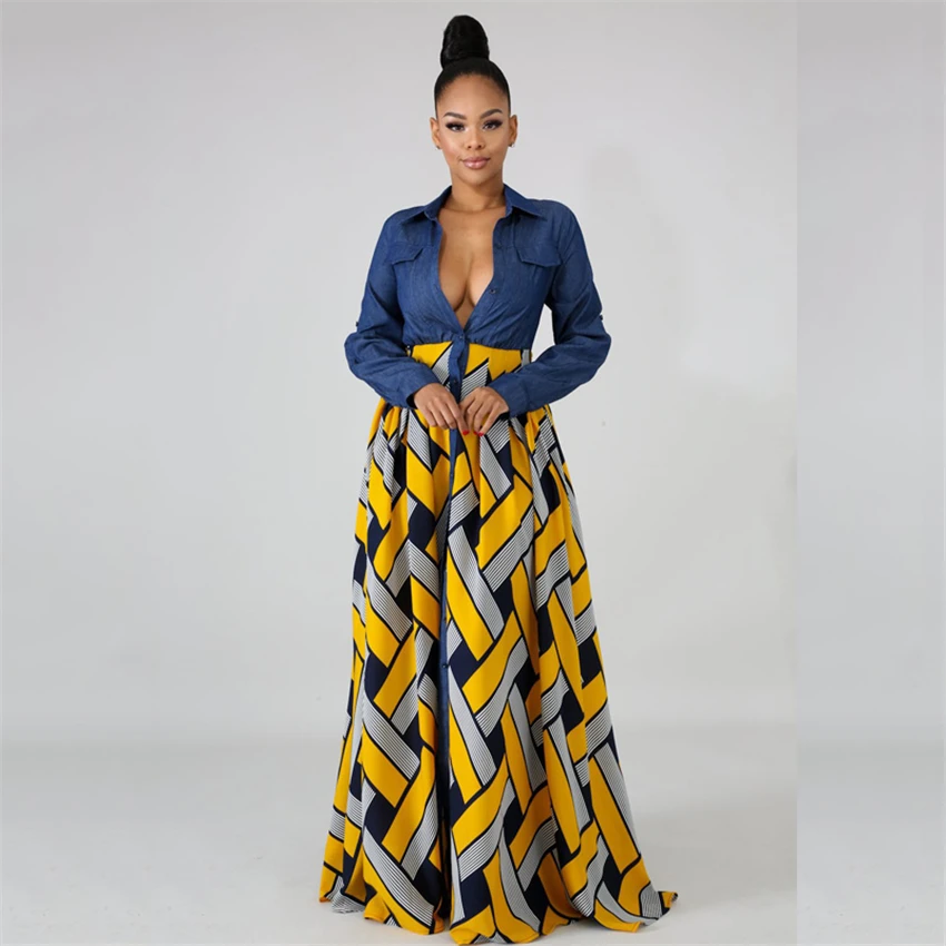 2020 Dashiki Print African Dresses for Women Geometric Stiching Cowboy Ladies Clothes Full Sleeve Long Gown Robe Africaine Party
2020 Dashiki Print African Dresses for Women Geometric Stiching Cowboy Ladies Clothes Full Sleeve Long Gown Robe Africaine Party