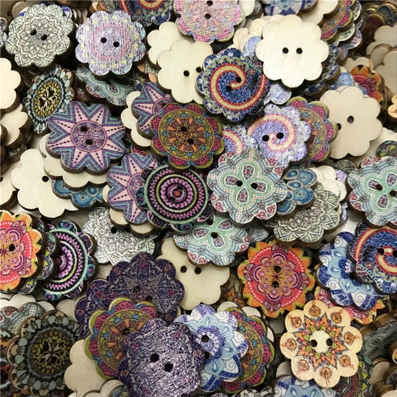 

500PCS Retro Series Flower Wood Buttons for Handwork Sewing Scrapbook Clothing Crafts Accessories Gift Card Making DIY 20mm 25mm