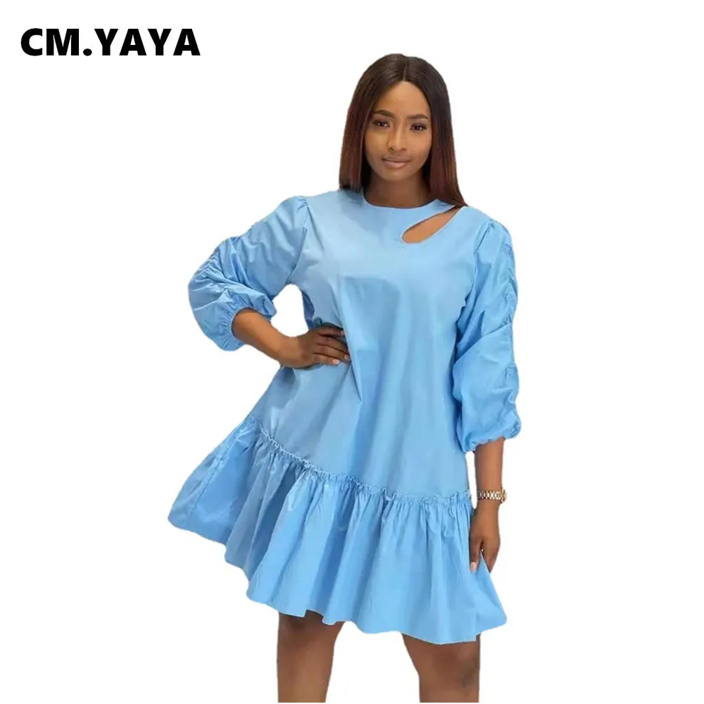 CM.YAYA Women Dress Solid Full Puff Sleeve O-neck Cut Out Zip Ruffles Loose Mini Dresses Fashion Casual Vestidos Summer Outfits
CM.YAYA Women Dress Solid Full Puff Sleeve O-neck Cut Out Zip Ruffles Loose Mini Dresses Fashion Casual Vestidos Summer Outfits