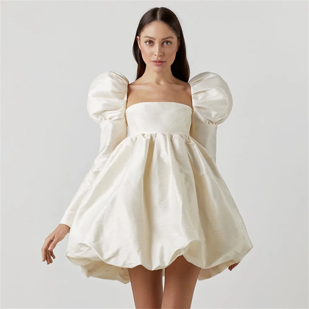 Temperament Hubble-Bubble-Sleeved Dress Sense Of Spring Creamy-Coloured Chest Bandage Spring Dress Pure Color Collar Neck
Temperament Hubble-Bubble-Sleeved Dress Sense Of Spring Creamy-Coloured Chest Bandage Spring Dress Pure Color Collar Neck