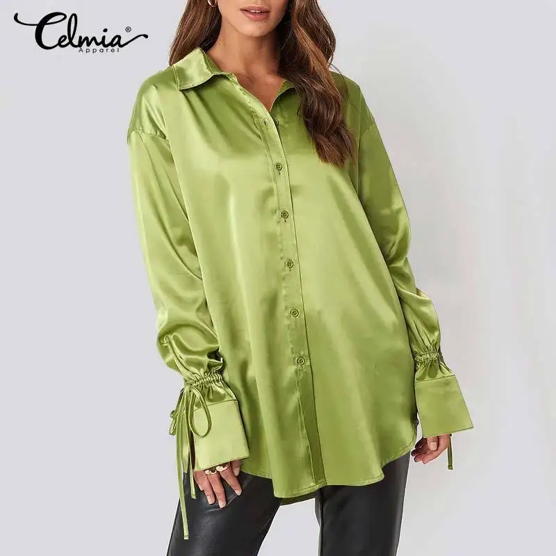 2022 Celmia Elegant Satin Shirts Autumn Women Fashion Blouses Long Flare Sleeve Turn-down Collar Tops Casual Office Blusas Femme
2022 Celmia Elegant Satin Shirts Autumn Women Fashion Blouses Long Flare Sleeve Turn-down Collar Tops Casual Office Blusas Femme