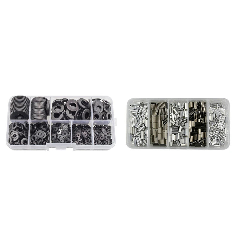 500Pcs Aluminum Crimping Loop Sleeve Double Barrel Ferrule With 580Pcs Black Carbon Steel Flat Washers Set
500Pcs Aluminum Crimping Loop Sleeve Double Barrel Ferrule With 580Pcs Black Carbon Steel Flat Washers Set