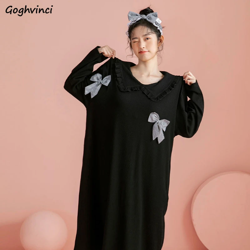 Nightgowns Women Sweet Lovely Sleepwear Cozy Bow Girls Lady Long Sleeve Peter Pan Collar Spring Autumn Homewear Loose Female New
Nightgowns Women Sweet Lovely Sleepwear Cozy Bow Girls Lady Long Sleeve Peter Pan Collar Spring Autumn Homewear Loose Female New