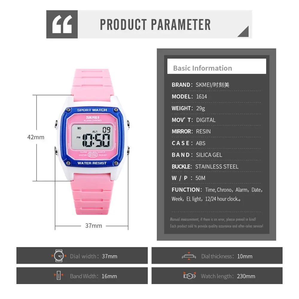 SKMEI Sport Kids Watches Fashion Digital Children's Girl Boy Watch Stopwatch Alarm Clock Waterproof Luminous montre enfant 1614
SKMEI Sport Kids Watches Fashion Digital Children's Girl Boy Watch Stopwatch Alarm Clock Waterproof Luminous montre enfant 1614
