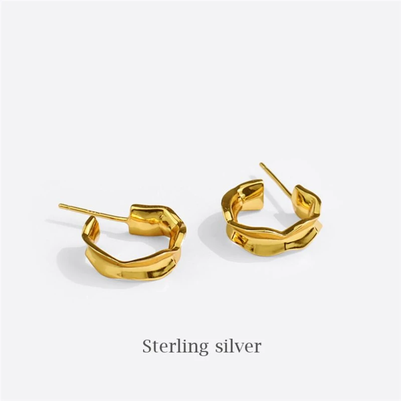 

Aestethic Elegant Jewellery Retro Shiny Semicircle 925 Sterling Silver Fashion Female Stud Earrings SEA813