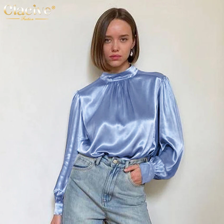 Clacive Autumn Blue Satin Women'S Shirt 2021 Fashion Stand Collar Long Sleeve Office Blouses Elegant Slim Ruched Top Female
Clacive Autumn Blue Satin Women'S Shirt 2021 Fashion Stand Collar Long Sleeve Office Blouses Elegant Slim Ruched Top Female