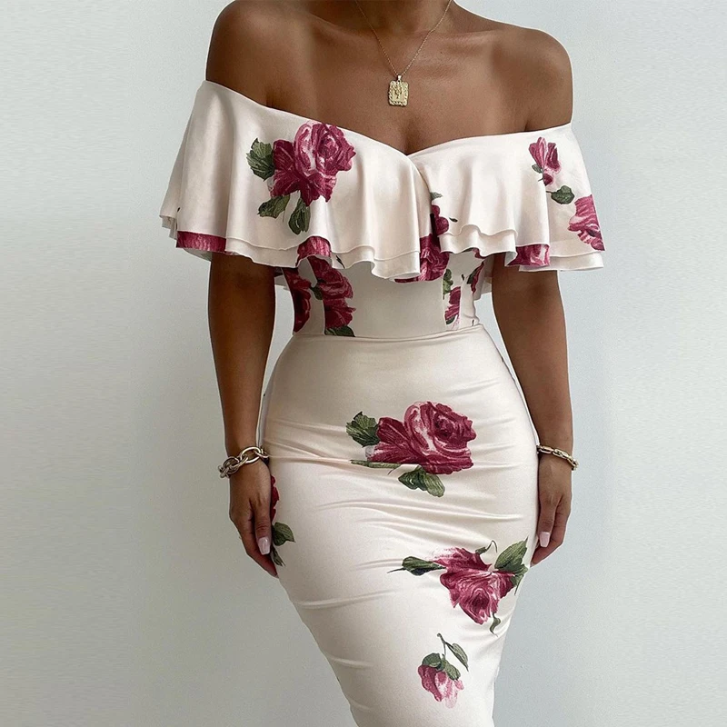 Sexy Backless Strapless Slim Dress Women Fashion Floral Printed Dress Vestidos Elegant Double Ruffle Bodycon Party Dress Summer
Sexy Backless Strapless Slim Dress Women Fashion Floral Printed Dress Vestidos Elegant Double Ruffle Bodycon Party Dress Summer