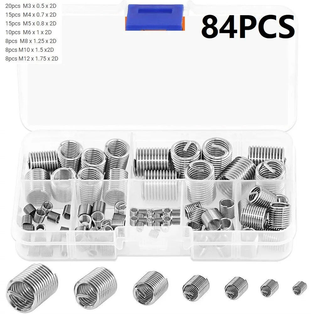 84Pcs Stainless Metric M3 M4 M5 M6 M8 M10 M12 Wire Thread Inserts Steel Sheath Helicoil Type Screw Repair Sleeve Assortment Kit
84Pcs Stainless Metric M3 M4 M5 M6 M8 M10 M12 Wire Thread Inserts Steel Sheath Helicoil Type Screw Repair Sleeve Assortment Kit